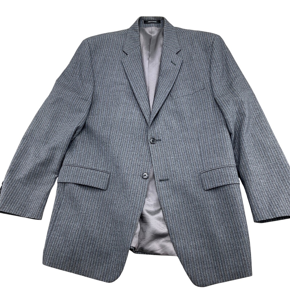 Calvin‎ Klein Blazer Men 40R Gray Blue Pinstripe Wool Neutral Classic